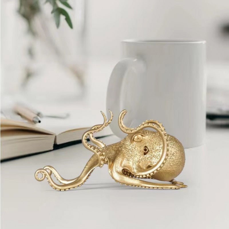 Creative Golden Octopus Mobile Phone Stand Desk Ornament - DormVibes