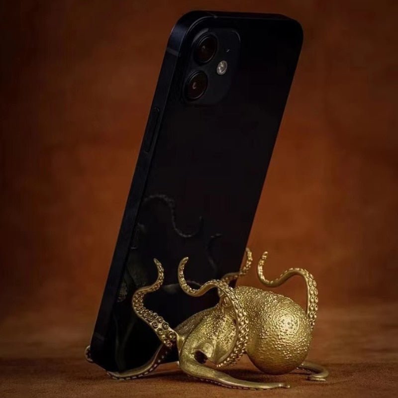 Creative Golden Octopus Mobile Phone Stand Desk Ornament - DormVibes