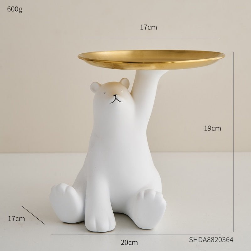 Creative Resin White Polar Bear Desk Ornament Statue Storage Tray - DormVibes