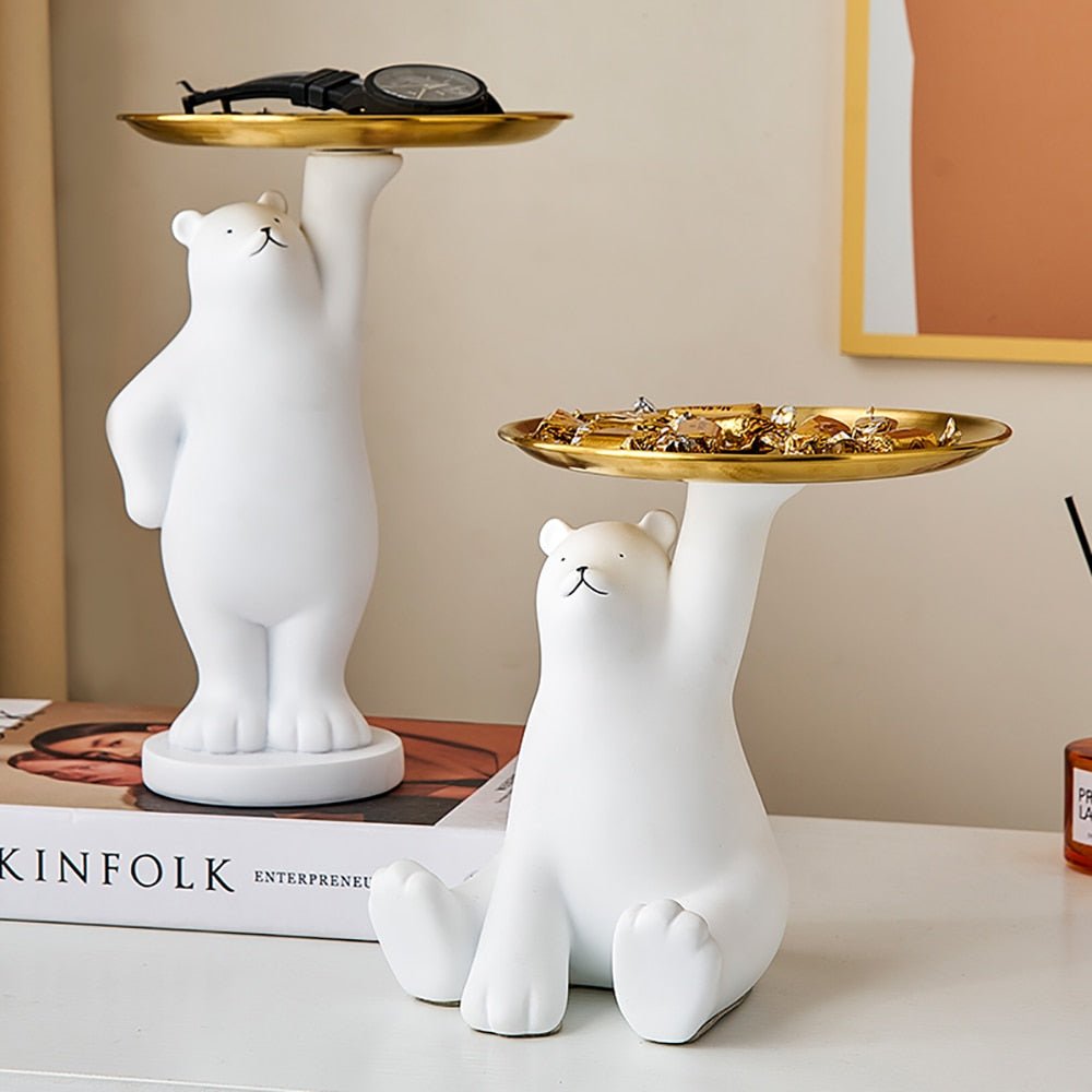 Creative Resin White Polar Bear Desk Ornament Statue Storage Tray