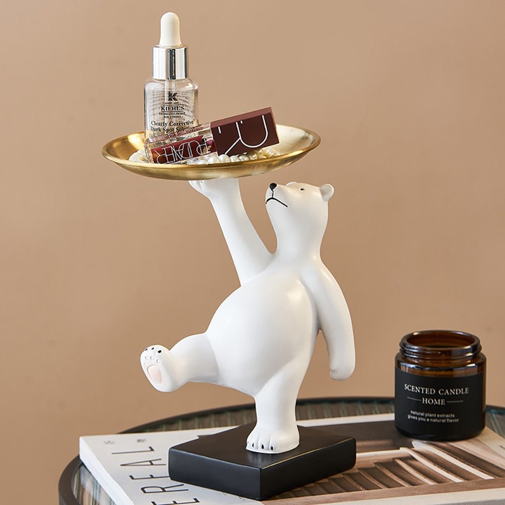 Creative Resin White Polar Bear Desk Ornament Statue Storage Tray - DormVibes