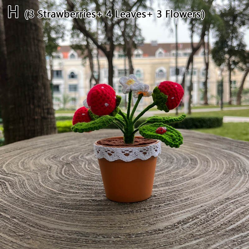 strawberry bonsai Crochet Strawberry Plants Bonsai: Cute Artificial Potted Plant, Handma –  DormVibes