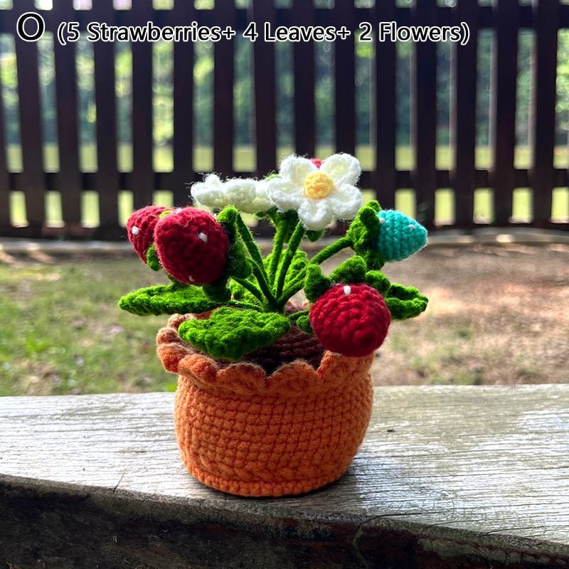 Crochet Strawberry Plants Bonsai: Cute Artificial Potted Plant, Handma –  DormVibes