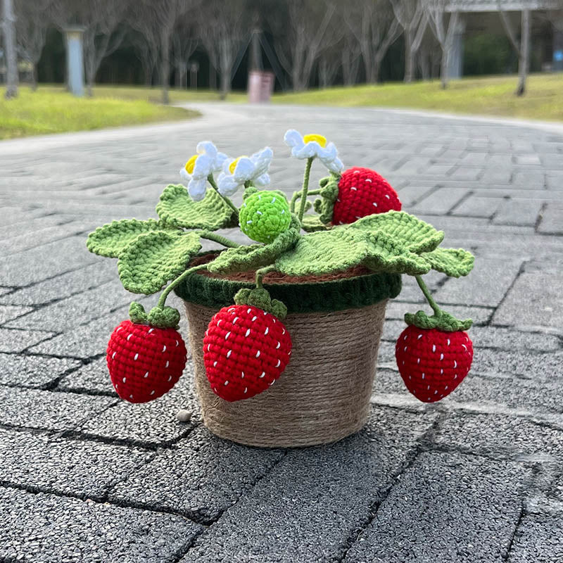 Crochet Strawberry Plants Bonsai: Cute Artificial Potted Plant