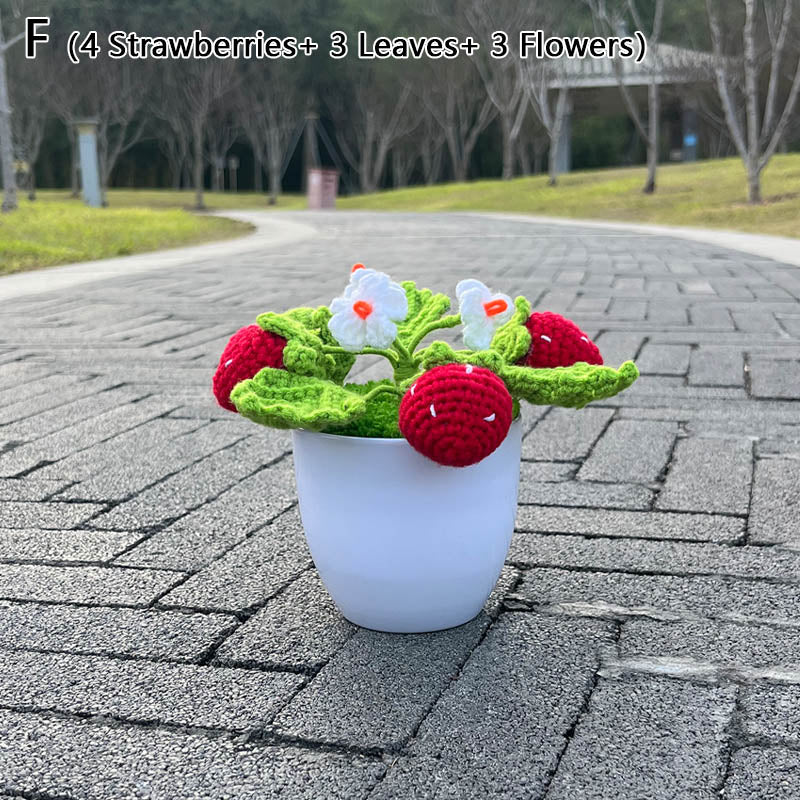 Crochet Strawberry Plants Bonsai: Cute Artificial Potted Plant, Handmade Gift for Her, Amigurumi Home Table Decor and Office Desk Accessory - DormVibes