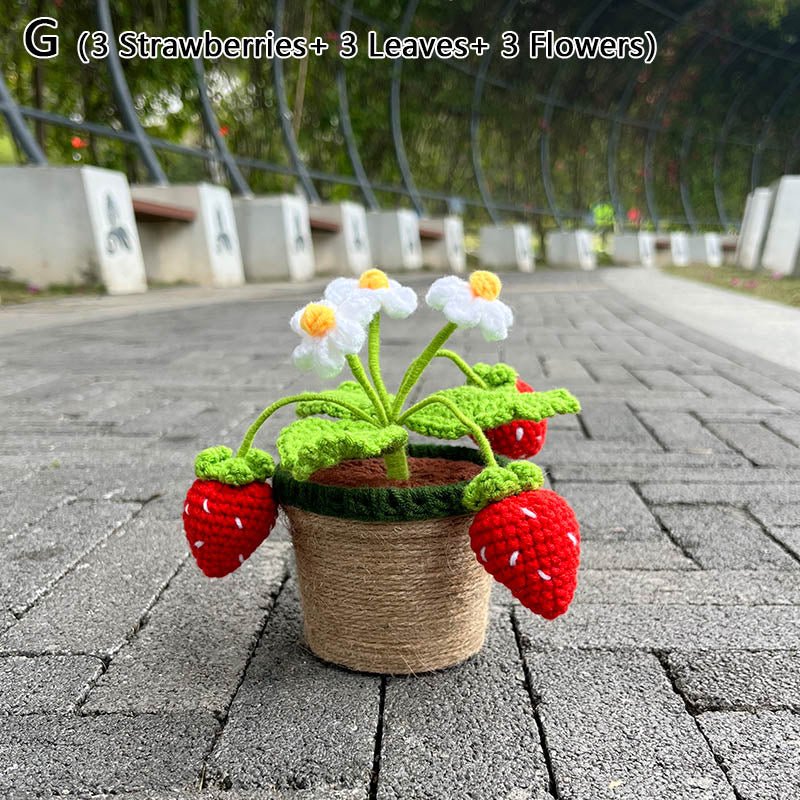 Crochet Strawberry Plants Bonsai: Cute Artificial Potted Plant, Handmade Gift for Her, Amigurumi Home Table Decor and Office Desk Accessory - DormVibes