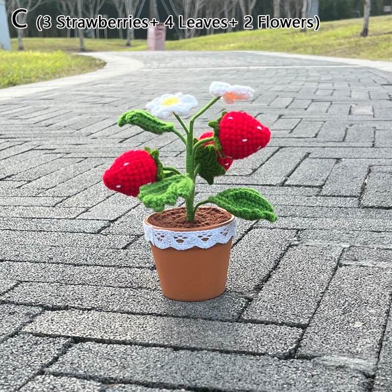Crochet Strawberry Plants Bonsai: Cute Artificial Potted Plant