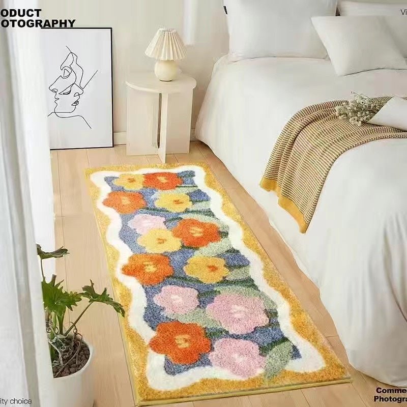 Crochet Style Fluffy Bedroom Carpet: Cute, Non-Slip Rug Featuring Flower and Animal Designs for Living Rooms and More - DormVibes