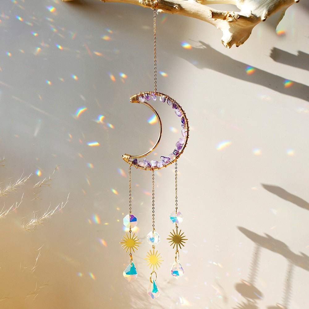 Crystal Moon Amethyst Rainbow Suncatcher. - DormVibes