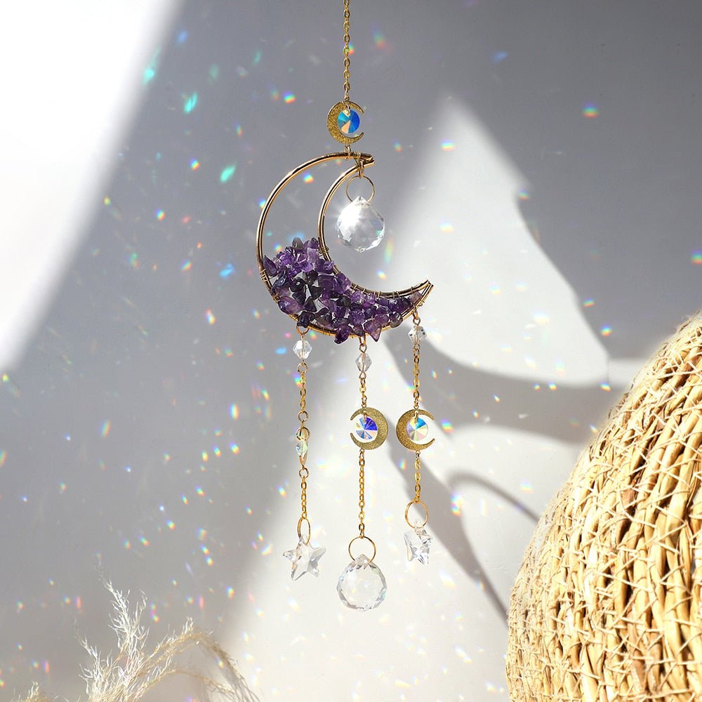 Crystal Moon Amethyst Rainbow Suncatcher. - DormVibes