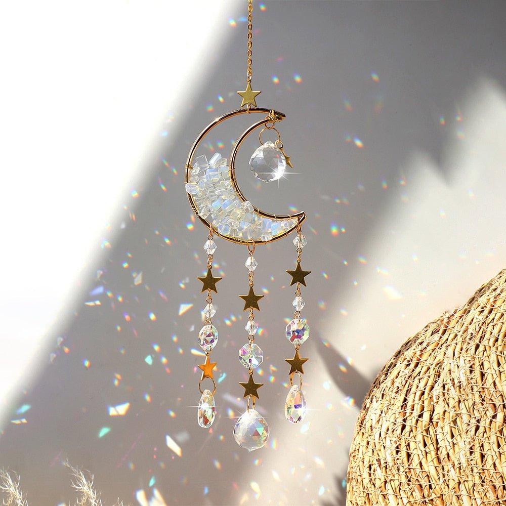Luna Moth Moon Stars Suncatcher, boho witchy room decor rainbow maker –  MargayB