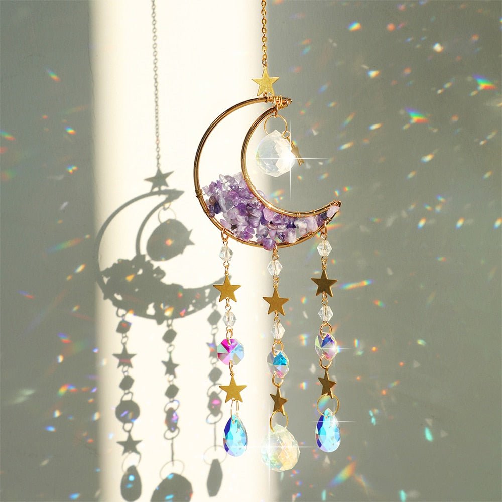 Crystal Moon Amethyst Rainbow Suncatcher. - DormVibes