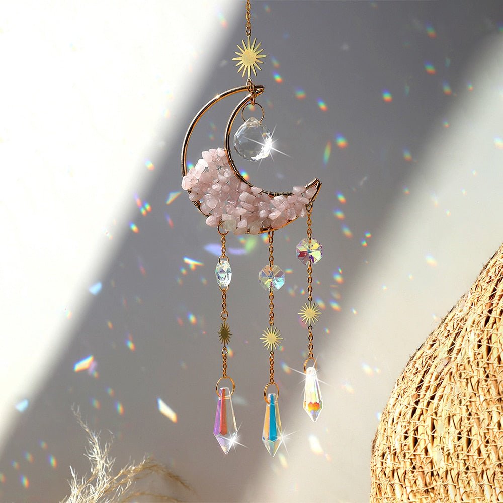 Crystal Moon Amethyst Rainbow Suncatcher. - DormVibes