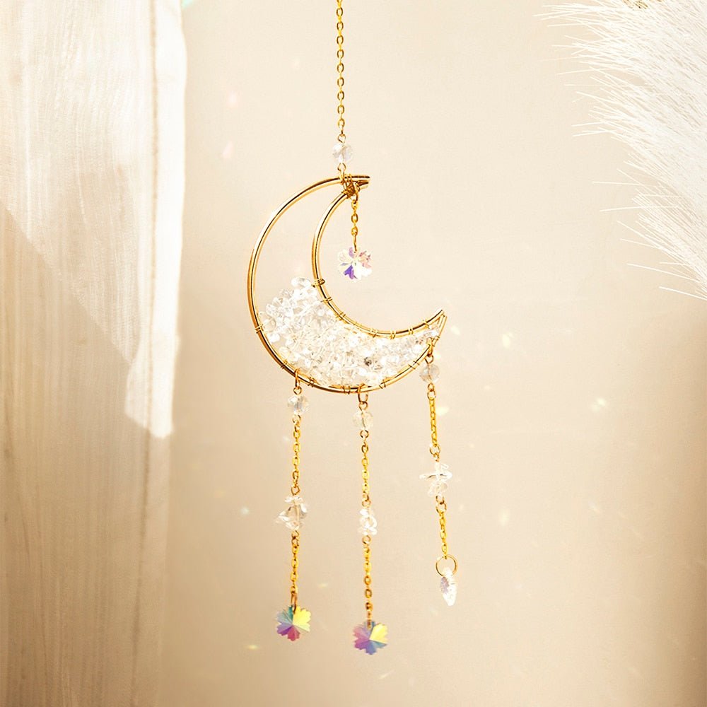 Crystal Moon Amethyst Rainbow Suncatcher. - DormVibes