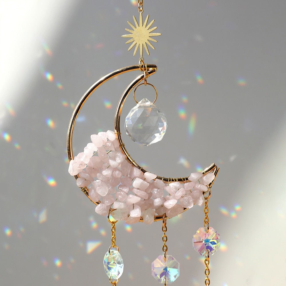 Crystal Moon Amethyst Rainbow Suncatcher. - DormVibes