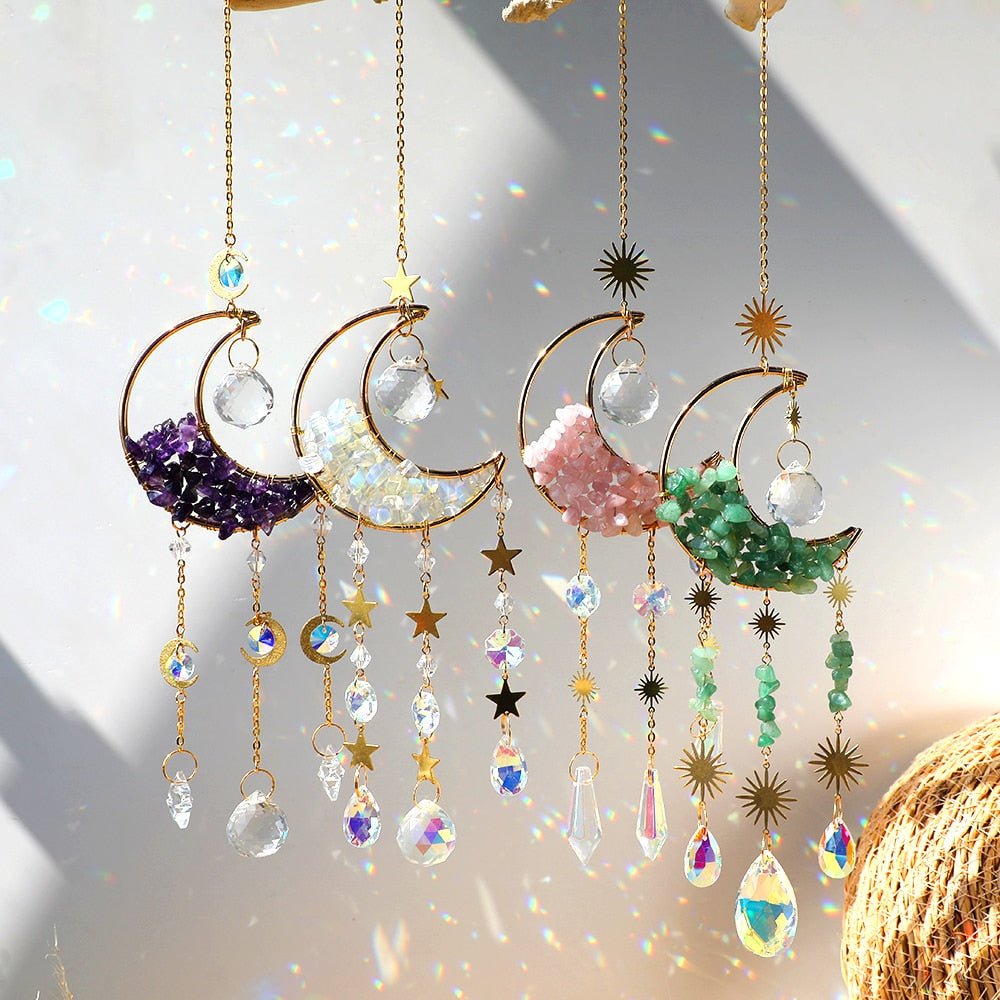 Crystal Moon Amethyst Rainbow Suncatcher.