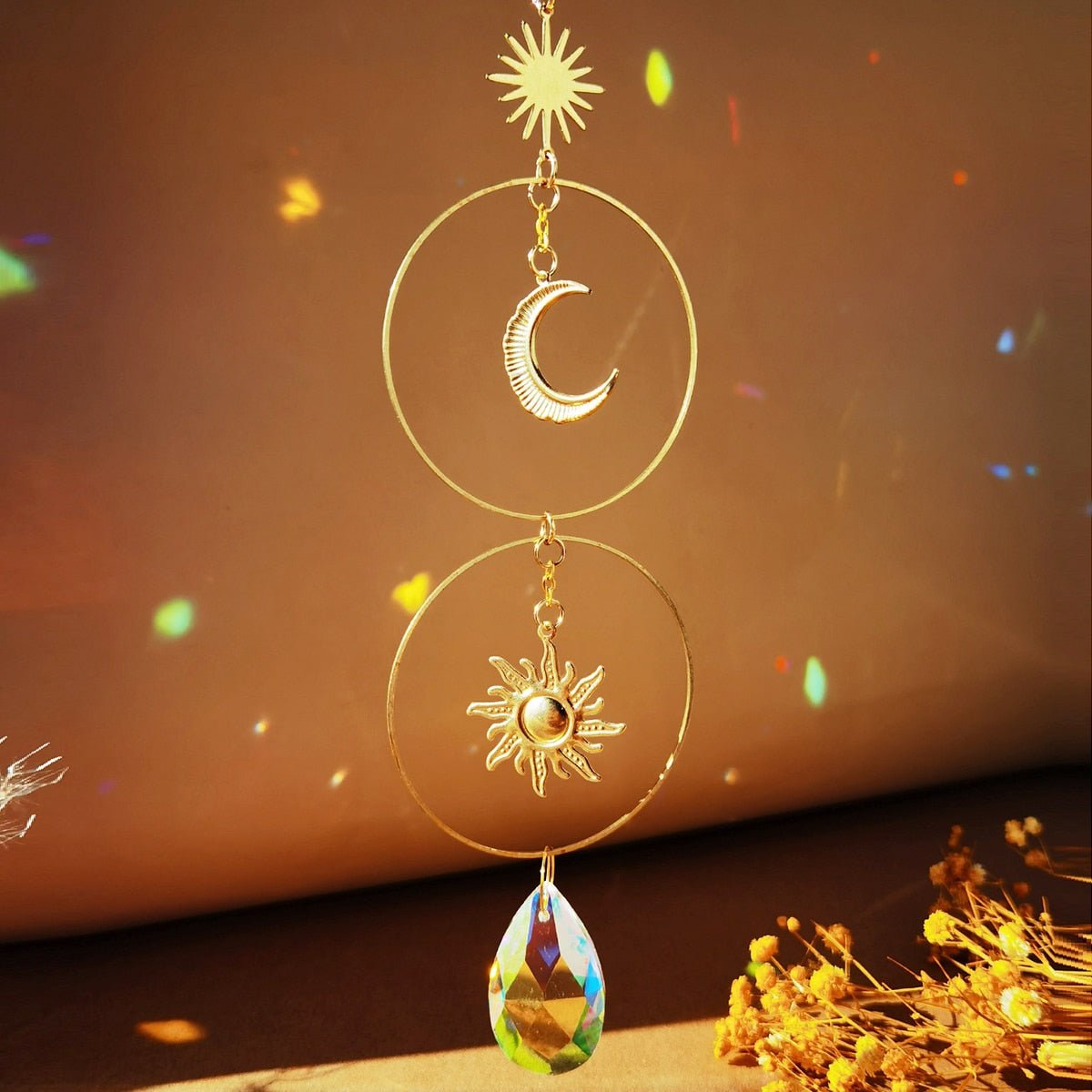 Crystal Sun and Moon Aesthetic Suncatcher - DormVibes