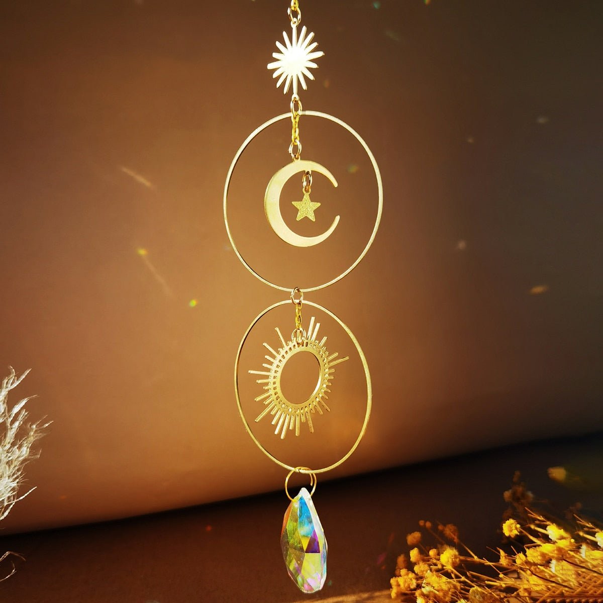 Crystal Sun and Moon Aesthetic Suncatcher - DormVibes
