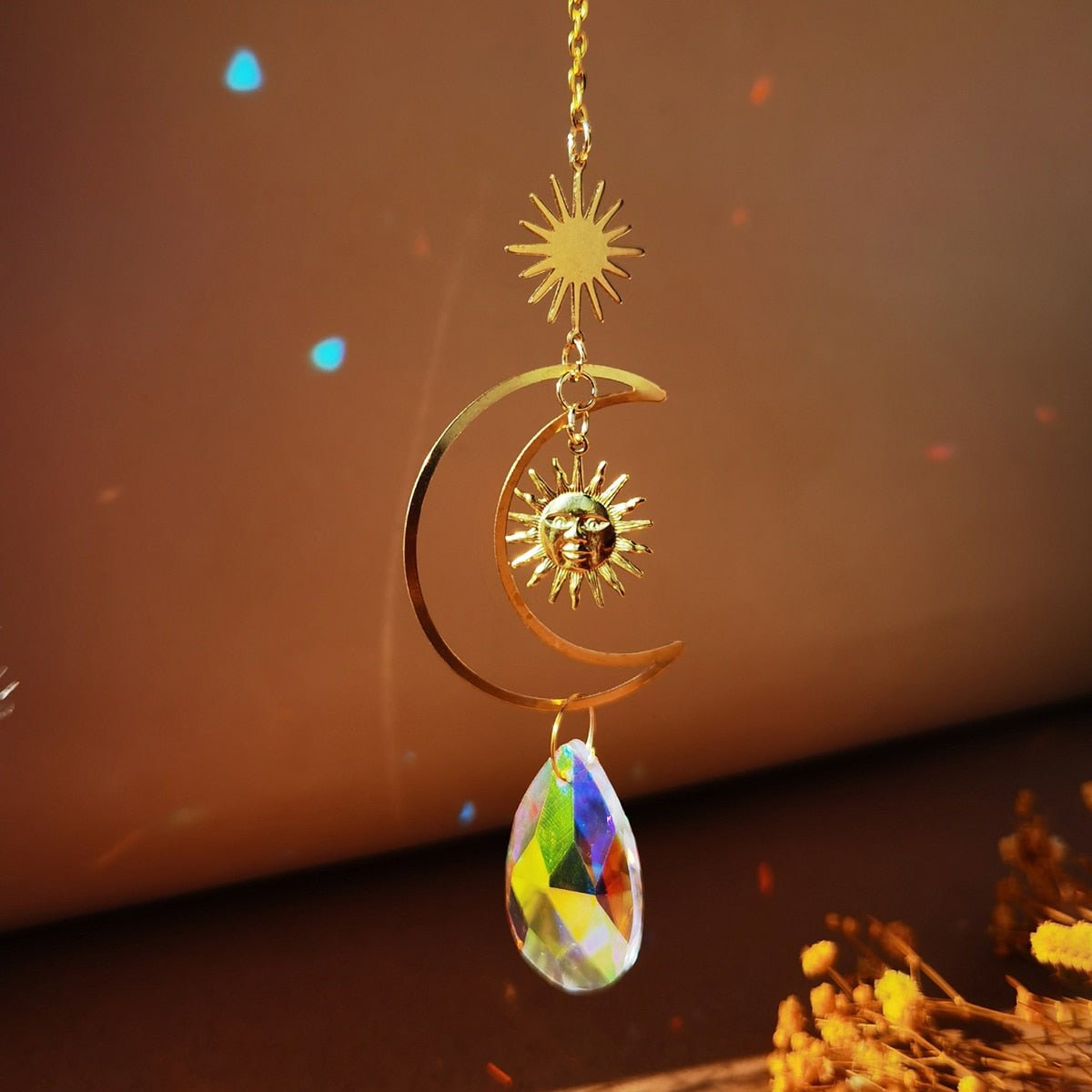 Crystal Sun and Moon Aesthetic Suncatcher - DormVibes