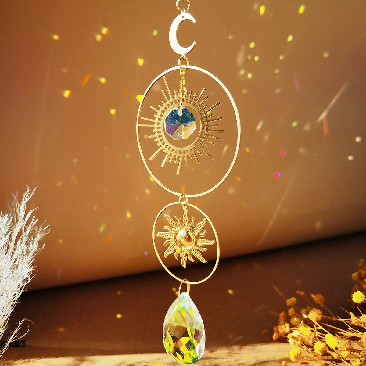 Crystal Sun and Moon Aesthetic Suncatcher - DormVibes