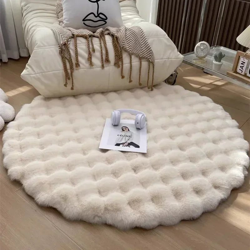 Cuddle-Worthy Comfort: Plush White Round Rug - DormVibes