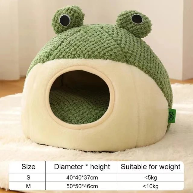 Cute Frog Shaped Plush Pet Bed for Cats & Small Dogs - DormVibes