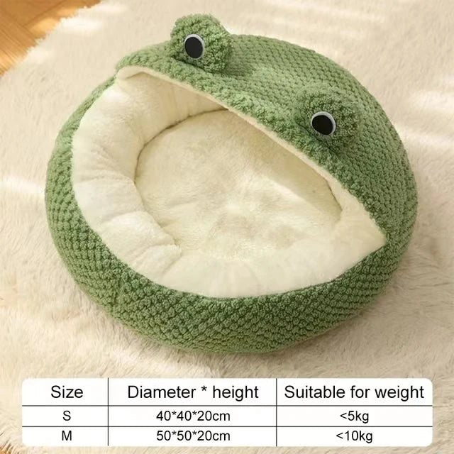 Cute Frog Shaped Plush Pet Bed for Cats & Small Dogs - DormVibes