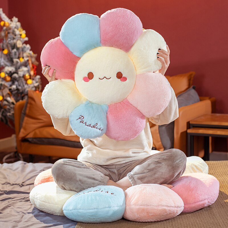 Cute Rainbow Sunflower Plush Pillow Stuffed Seat Chair Floor Mat