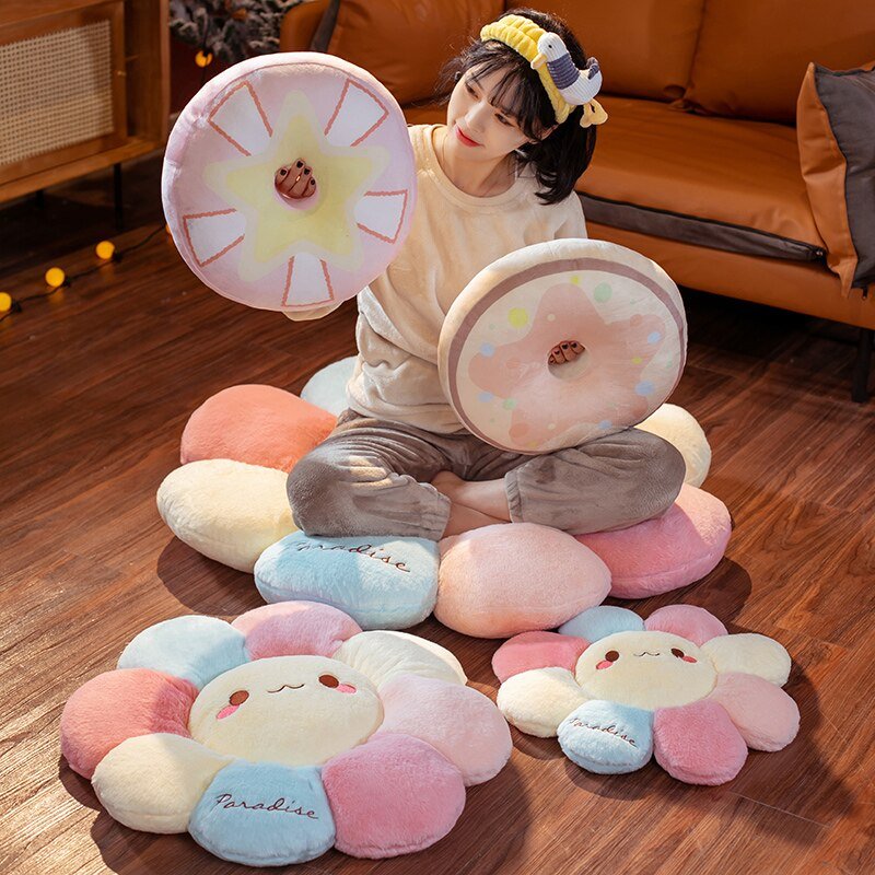 Cute Rainbow Sunflower Plush Pillow: Stuffed Seat Chair Floor Mat, Home Floor Decor, Playmat, Pet Nest - DormVibes