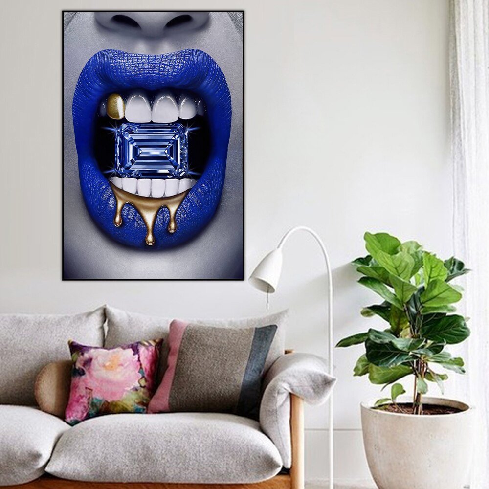 Diamond Lips Canvas Painting Nordic Poster Prints - DormVibes