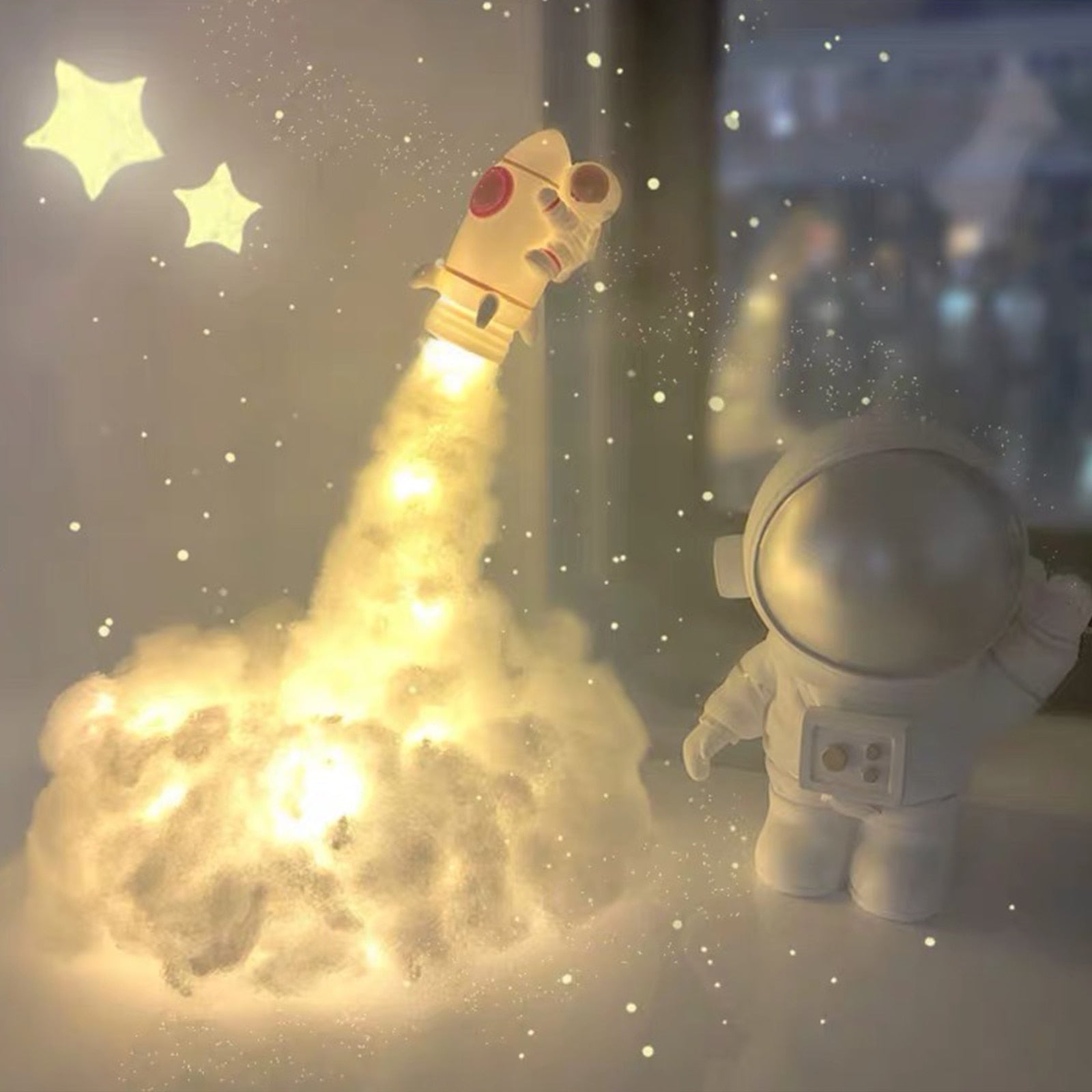 DIY Printed Rocket Lamp LED Colorful Clouds Astronaut Design USB Rechargeable Kids Home Decoration Creative Night Light Gift