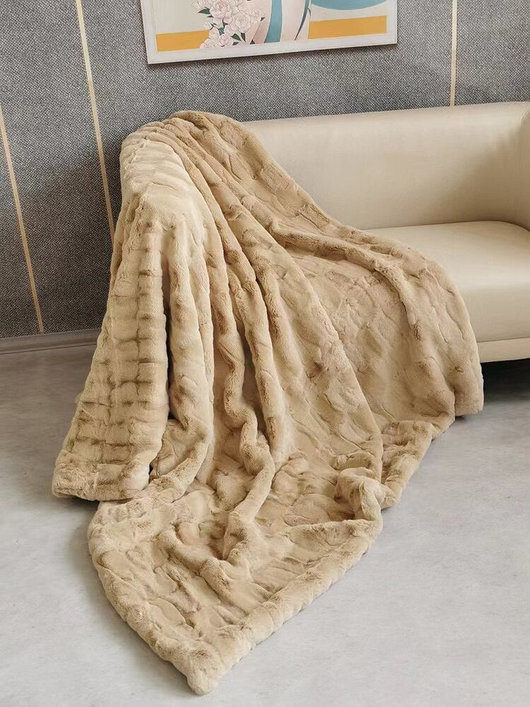  Fuzzy Faux Fur Throw Blanket Extra Soft Double-Layer