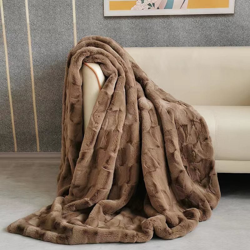 Double Layers Faux Fur Mink Blanket 100% Acrylic Soft, Warm