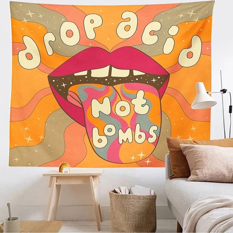 Drop Acid Not Bombs 80s Aesthetic Colorful Tapestry - DormVibes