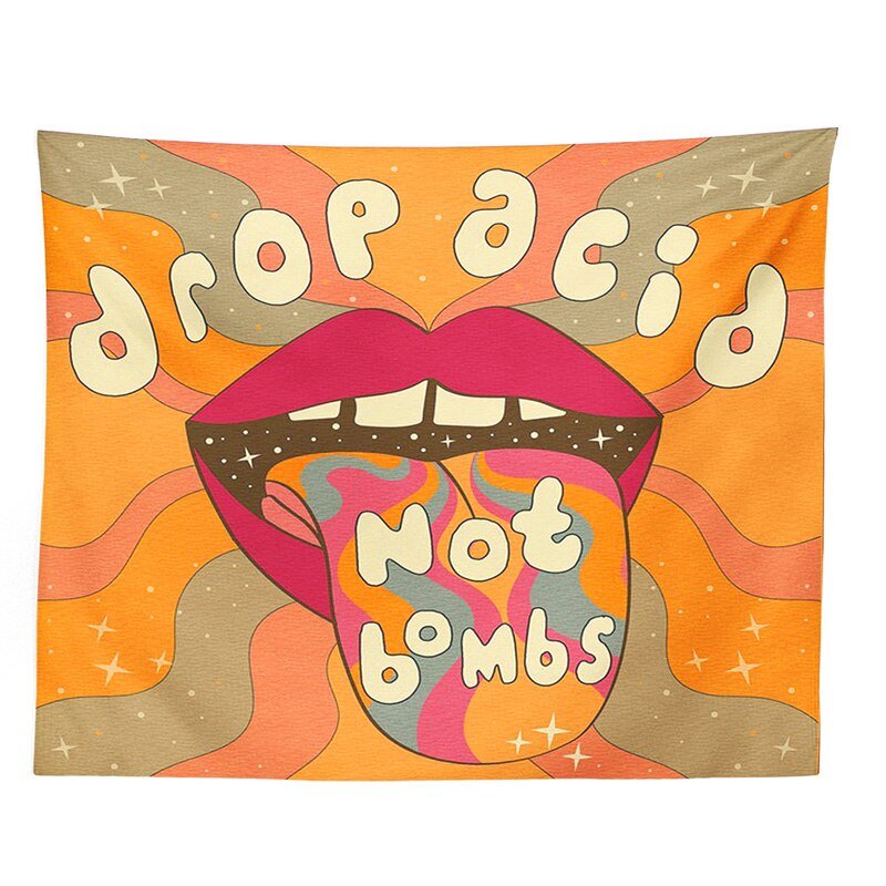 Drop Acid Not Bombs' Vintage Wall Tapestry - Vibrant 80s Rainbow Decor for Girls Dorm - DormVibes