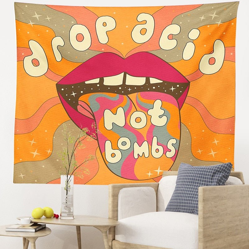 Drop Acid Not Bombs' Vintage Wall Tapestry - Vibrant 80s Rainbow Decor for Girls Dorm - DormVibes