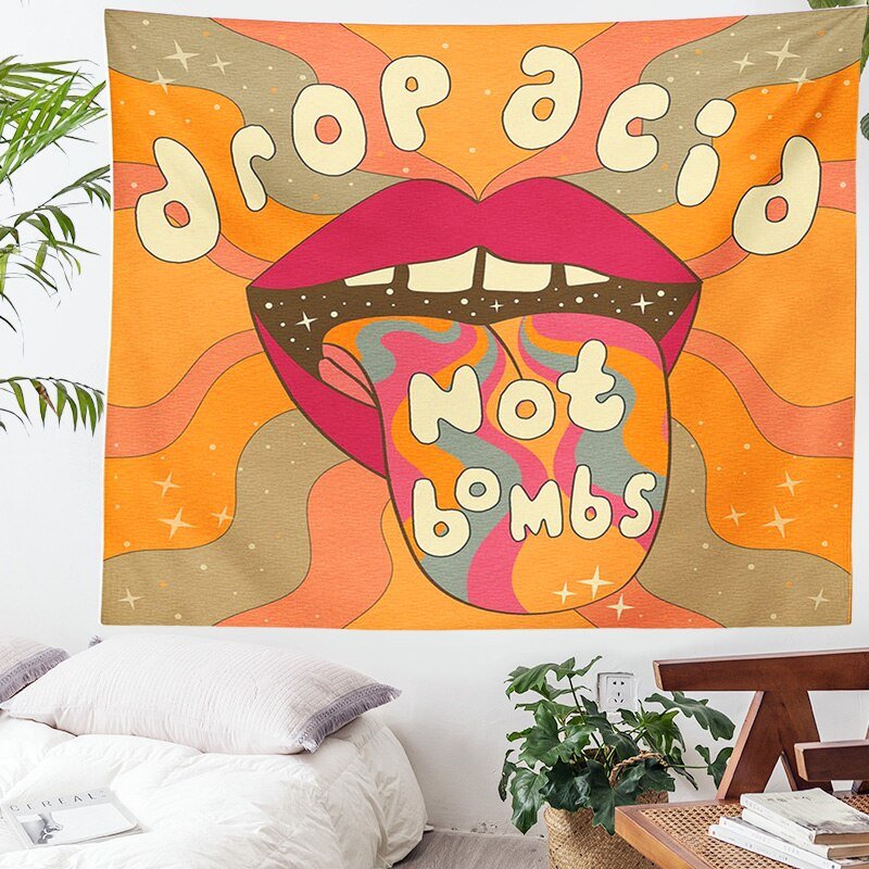 Drop Acid Not Bombs' Vintage Wall Tapestry - Vibrant 80s Rainbow Decor for Girls Dorm - DormVibes