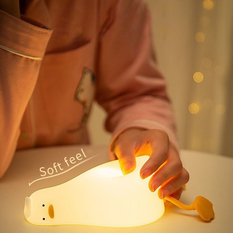 Duckling LED Night Light: Rechargeable USB Duck Nightlights, Silicone Cartoon Design, Ideal for Bedroom Decoration - DormVibes