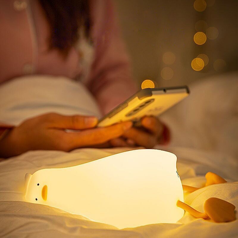 Duckling LED Night Light: Rechargeable USB Duck Nightlights, Silicone Cartoon Design, Ideal for Bedroom Decoration - DormVibes