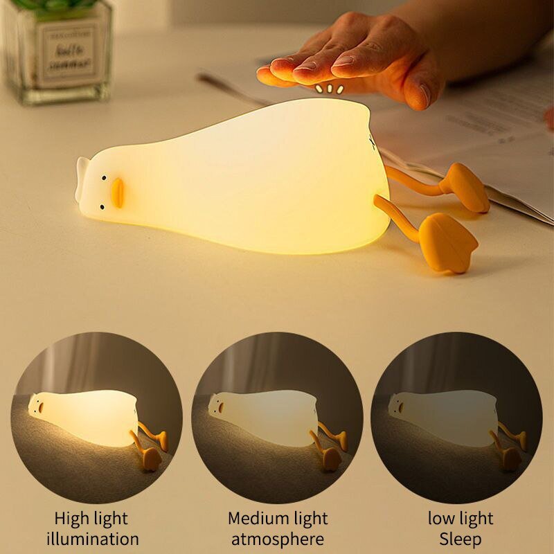 Duckling LED Night Light: Rechargeable USB Duck Nightlights, Silicone Cartoon Design, Ideal for Bedroom Decoration - DormVibes
