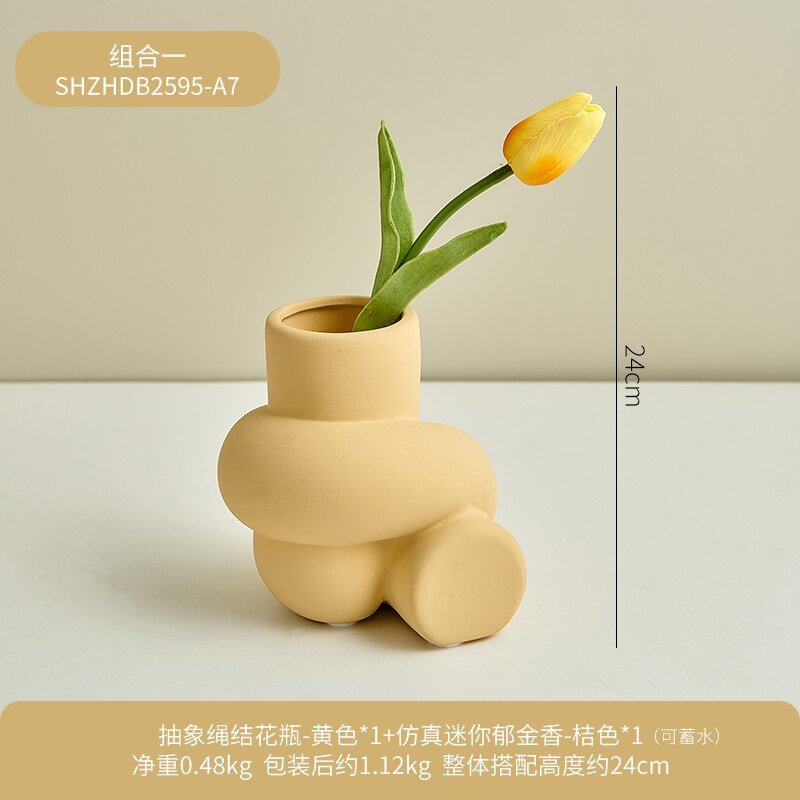 Elegance in Knots Ceramic Decorative Vase - Modern Nordic Home Decoration for Beautiful Living Room Flower Arrangements - DormVibes