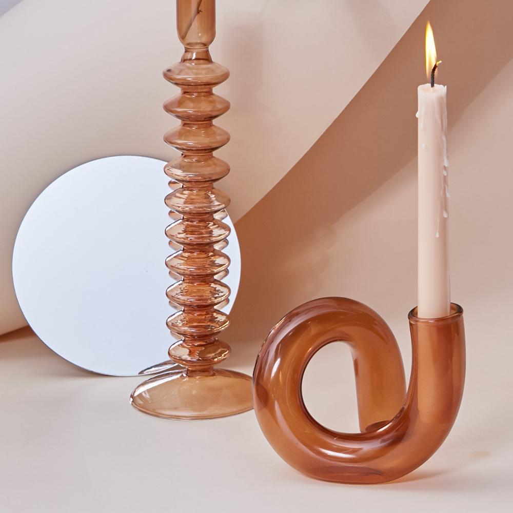 Elegant Glass Candlestick Holder and Vase Set - Nordic Style Irregular Ornaments for Creative Home Decoration - DormVibes