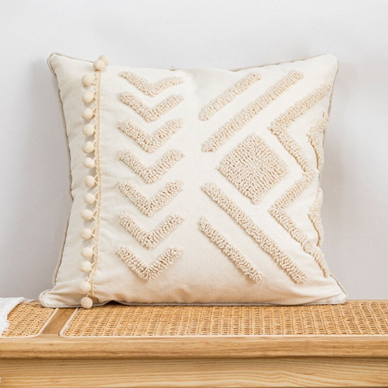 Embroidery Boho Pillow Cover with Pompom - DormVibes