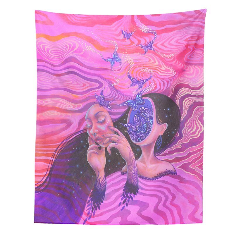 Enchanted Reverie: Psychedelic Pink Face Trippy Girl Tapestry - DormVibes