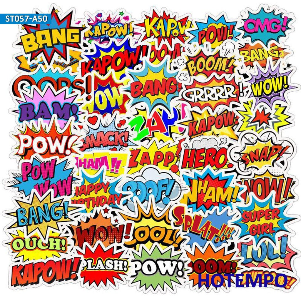 Explosion Cloud Anime Slogan Stickers Pack - BAM POW WOW BOOM BANG OMG OOP - Multicolor Collection for Phone Laptop Luggage Skateboard - DormVibes