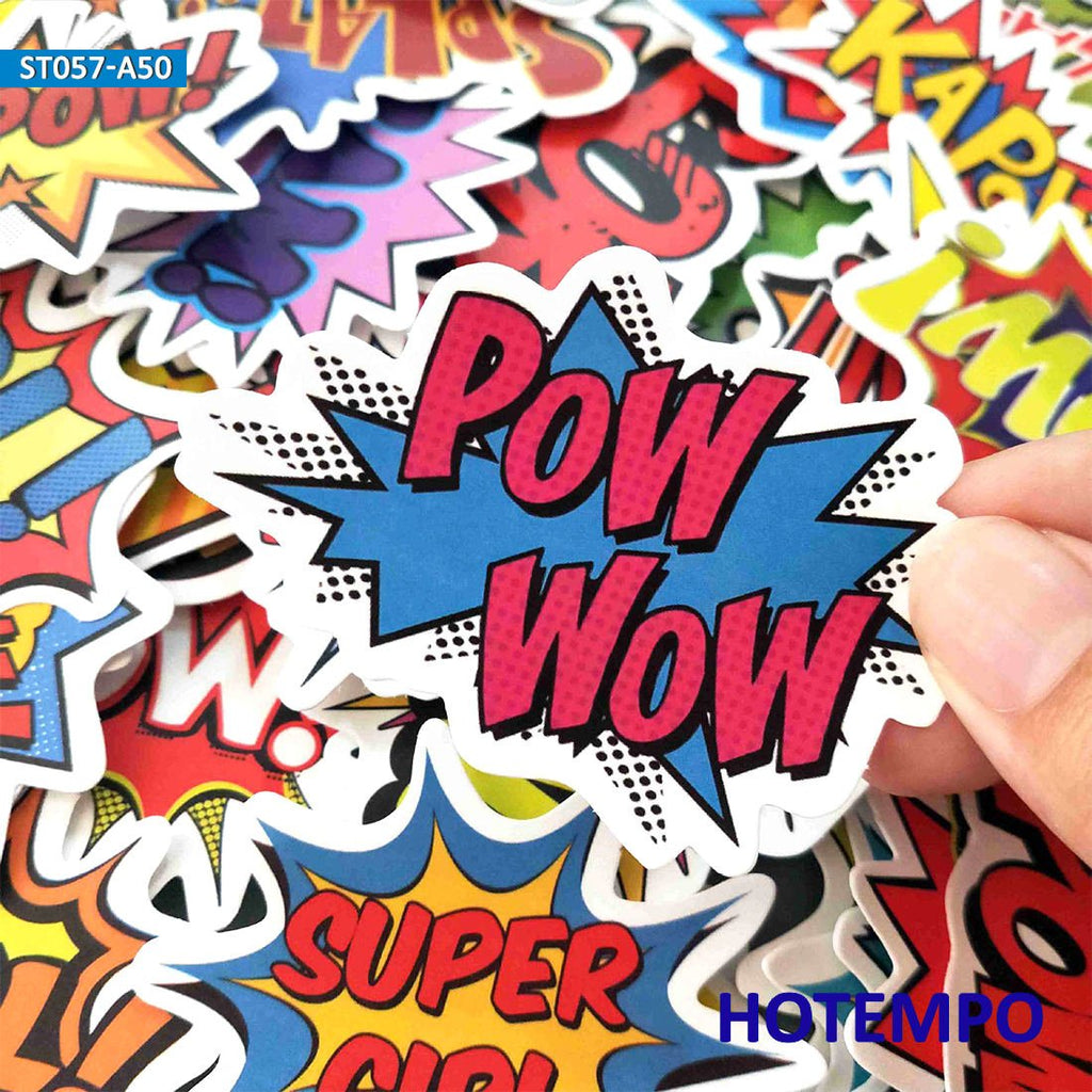 Explosion Cloud Anime Slogan Stickers Pack - BAM POW WOW BOOM BANG OMG OOP - Multicolor Collection for Phone Laptop Luggage Skateboard - DormVibes