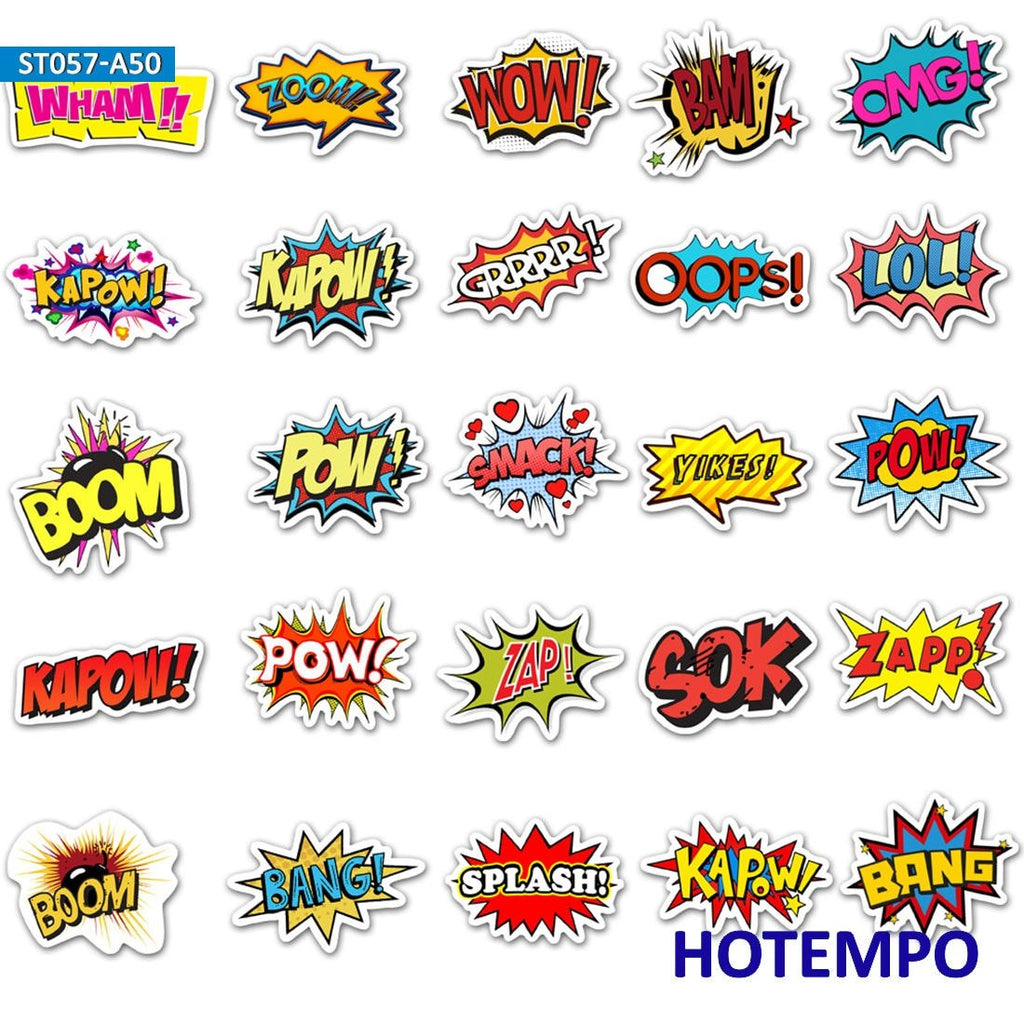 Explosion Cloud Anime Slogan Stickers Pack - BAM POW WOW BOOM BANG OMG OOP - Multicolor Collection for Phone Laptop Luggage Skateboard - DormVibes