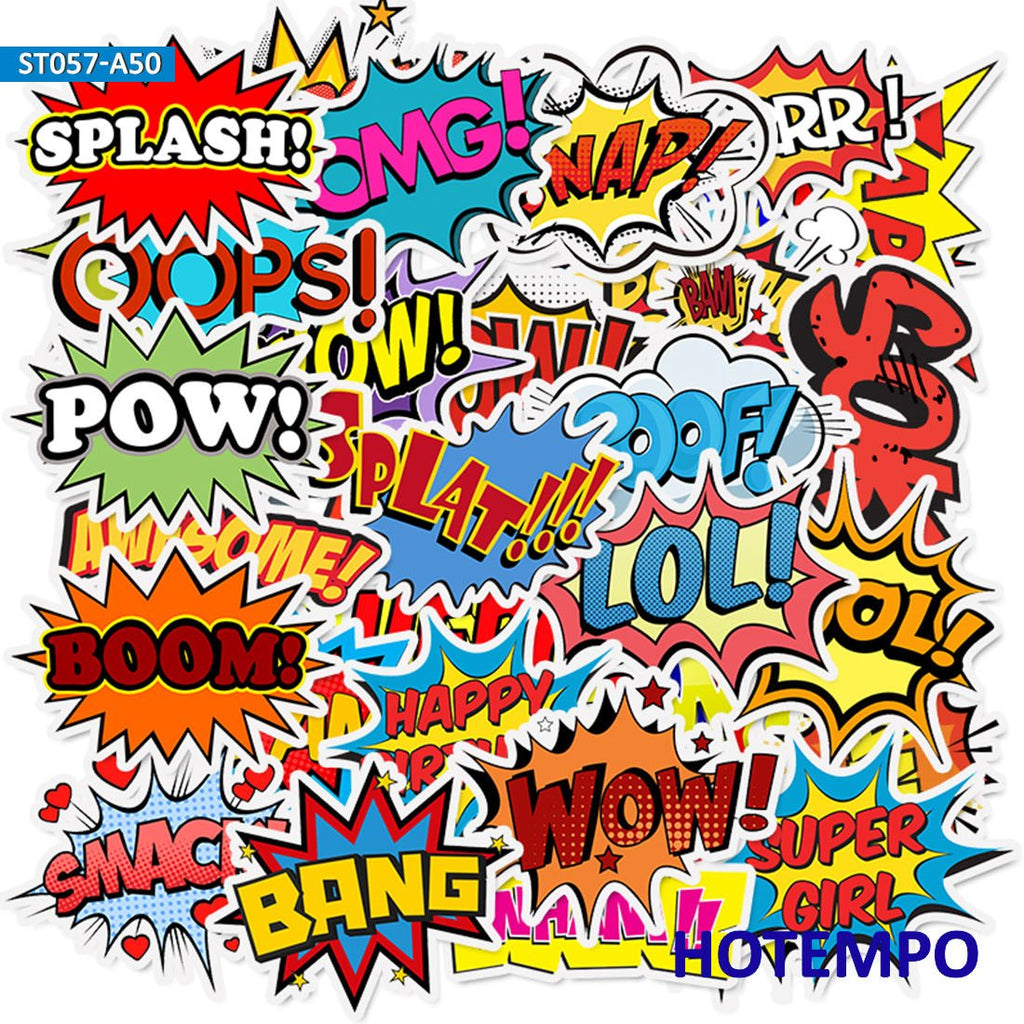 Explosion Cloud Anime Slogan Stickers Pack - BAM POW WOW BOOM BANG OMG OOP - Multicolor Collection for Phone Laptop Luggage Skateboard - DormVibes