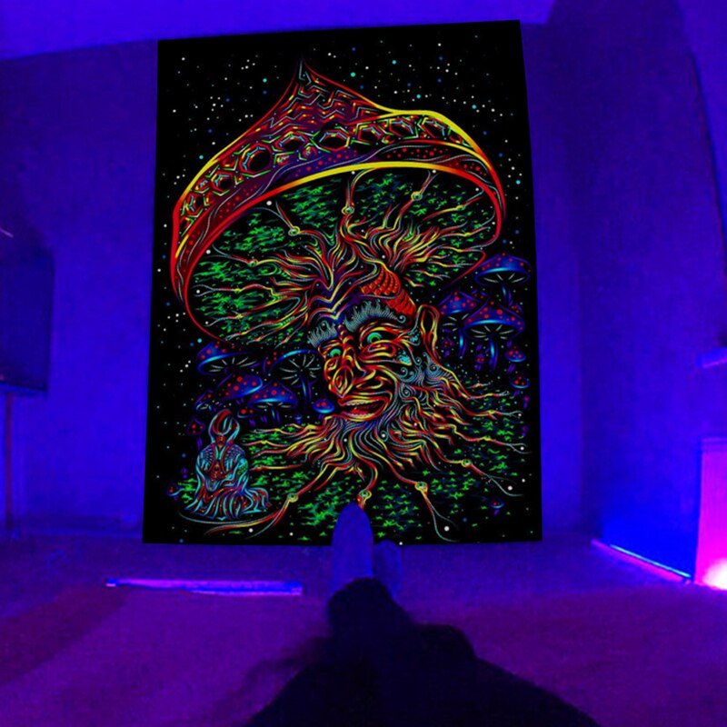 Face in Mushroom Tree Trippy BlackLight Tapestry - DormVibes