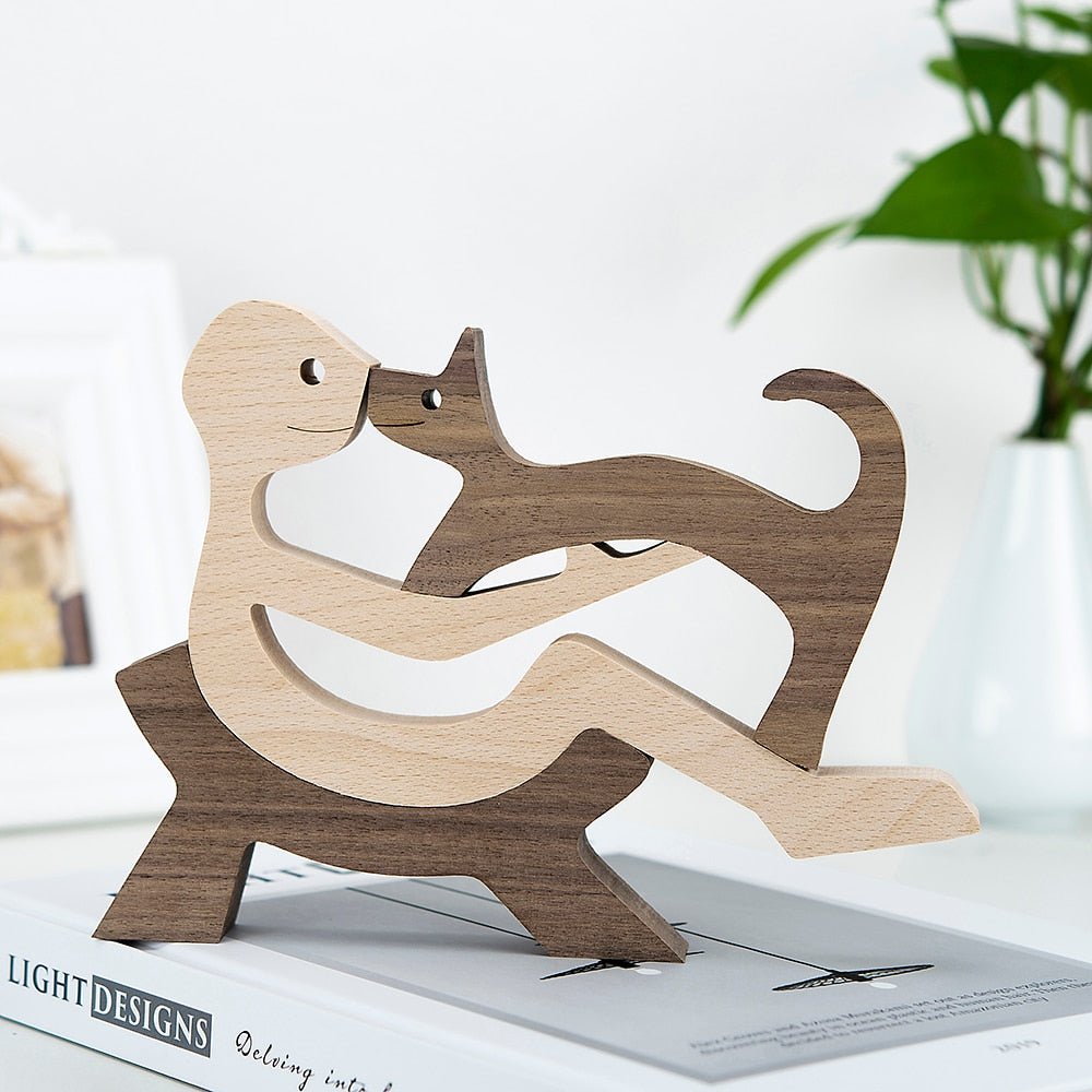 Family Puppy Wood Dog Figurine Desk Ornament - DormVibes